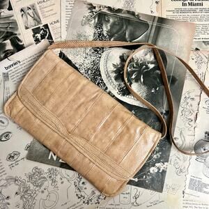 Vintage 70s W.A. Thompson Beige Faux Snakeskin Clutch Convertible Crossbody Bag